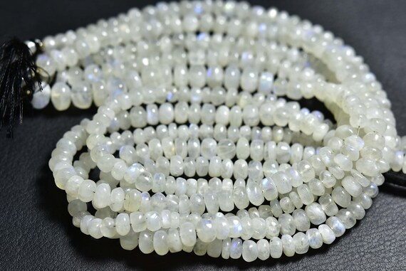 Rainbow Moonstone Rondelle Beads - 13.5 Inches - Natural Beautiful Big Smooth Rainbow Moonstone Rondelle Strand - Size Is 7 Mm #1133