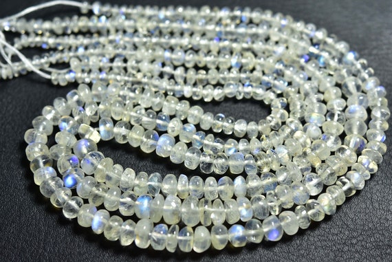 Rainbow Moonstone Rondelle Beads - 14 Inches - Natural Smooth Rainbow Moonstone Rondelles Strand - Size Is 4-7 Mm #1101