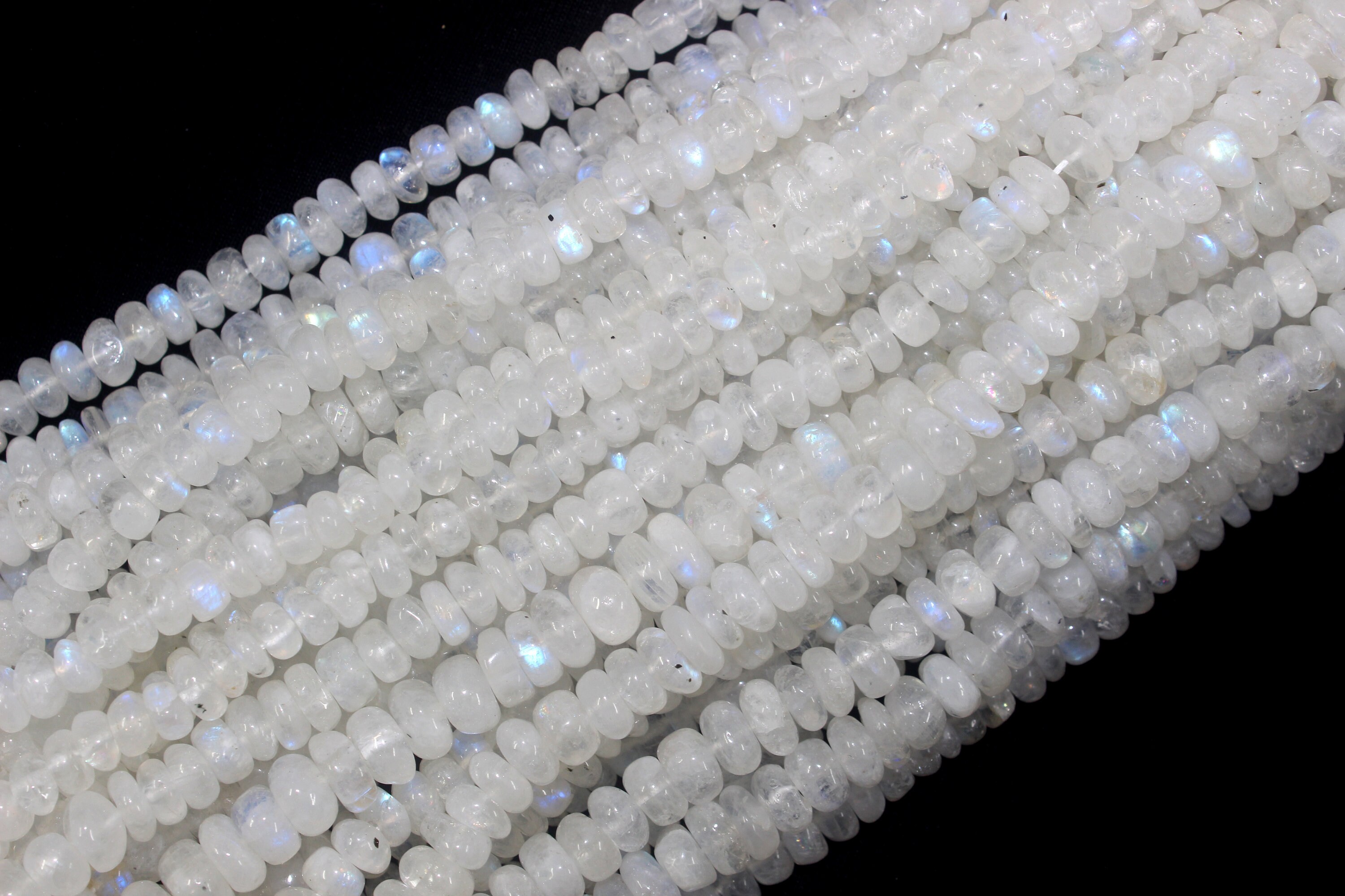 Rainbow Moonstone Rondelle Beads: 6-7mm Smooth Gemstone, 10" Strand
