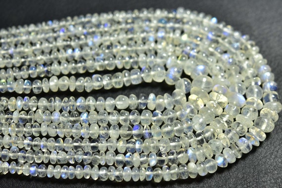 Rainbow Moonstone Rondelle Beads - 7.5 Inches - Natural Smooth Rainbow Moonstone Rondelles Strand - Size Is 4-7 Mm #1096