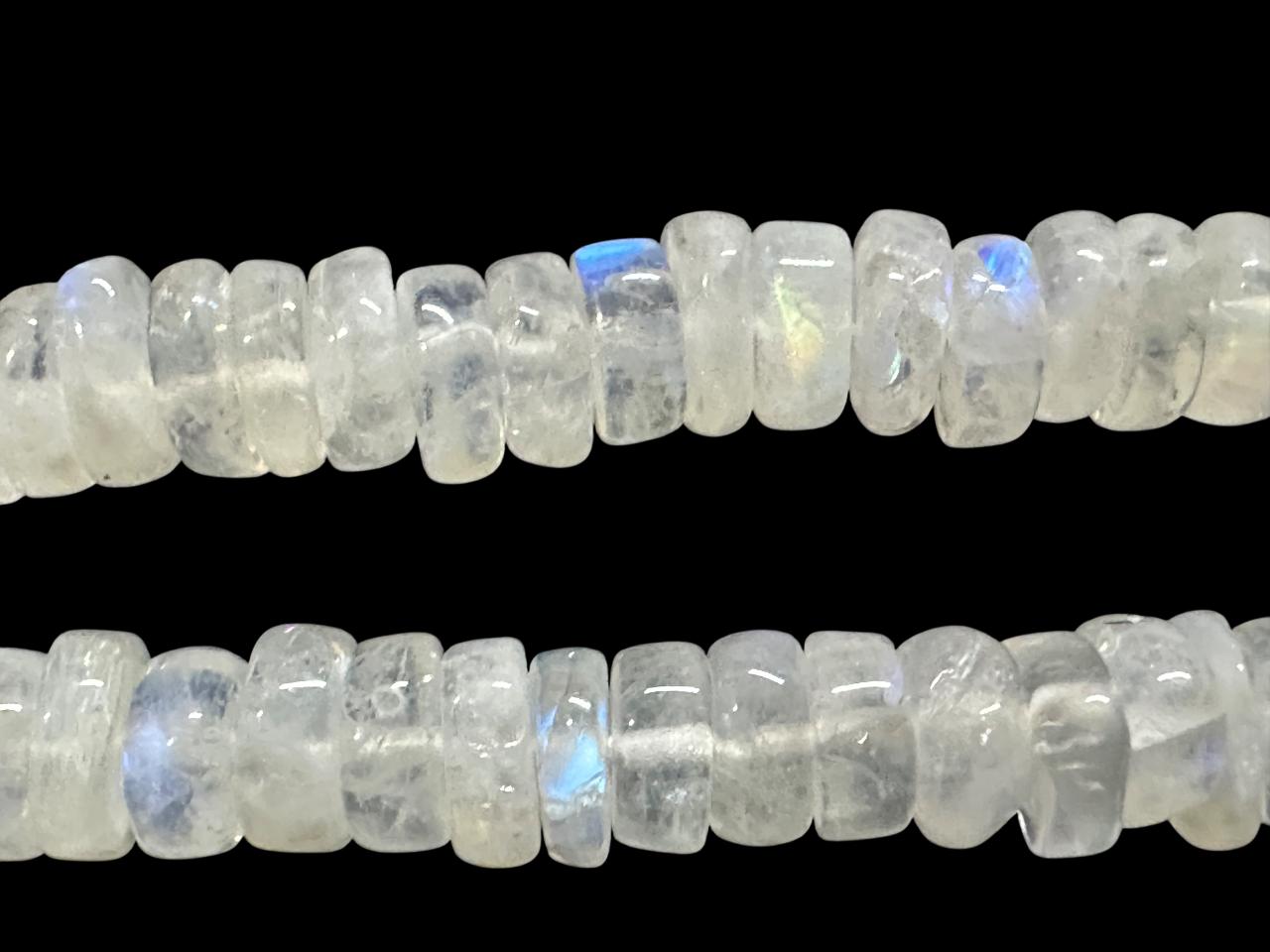 Rainbow Moonstone Rondelle Beads: Natural Gemstone, 8 Inch Strand (4-6mm) Uniform Size Rainbow Moonstone Rondelle Beads: Natural Gemstone, 8 Inch Strand (4-6mm) Uniform Size