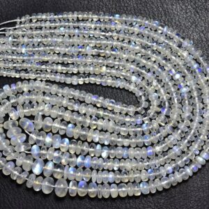 Blue Fire Rainbow Moonstone Rondelle Beads - 18 Inches - Natural Smooth Rainbow Moonstone Blue Flashes Rondelle - Size 4 - 9 #2840 Blue Fire Rainbow Moonstone Rondelle Beads - 18 Inches - Natural Smooth Rainbow Moonstone Blue Flashes Rondelle - Size 4 - 9 #2840