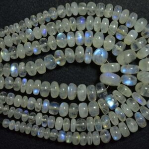 Blue Fire Rainbow Moonstone - 7 inches - Natural Big Smooth Rainbow Moonstone Rondelle Beads - Size is 5-9 mm #1663 Blue Fire Rainbow Moonstone - 7 inches - Natural Big Smooth Rainbow Moonstone Rondelle Beads - Size is 5-9 mm #1663