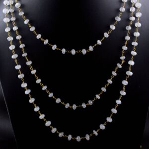 Gold Plated White Rainbow Moonstone Rosary Chain: 5-6mm Rondelle, Sold Per Foot
