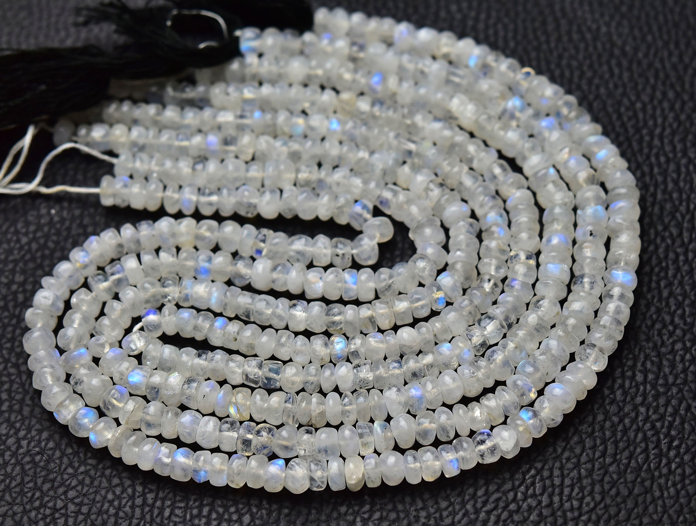 Natural Rainbow Moonstone Rondelle Beads Smooth Rondelle Gemstone Beads Moonstone Plain Beads Jewelry Making Gemstones 13 Inch Strand No6350