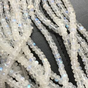 Natural Blue Flashy Rainbow Moonstone Smooth Rondelle Gemstone Beads, Size- 5-5.5 Mm Fine Quality , 14 Inch Long Strand For Making Jewelry
