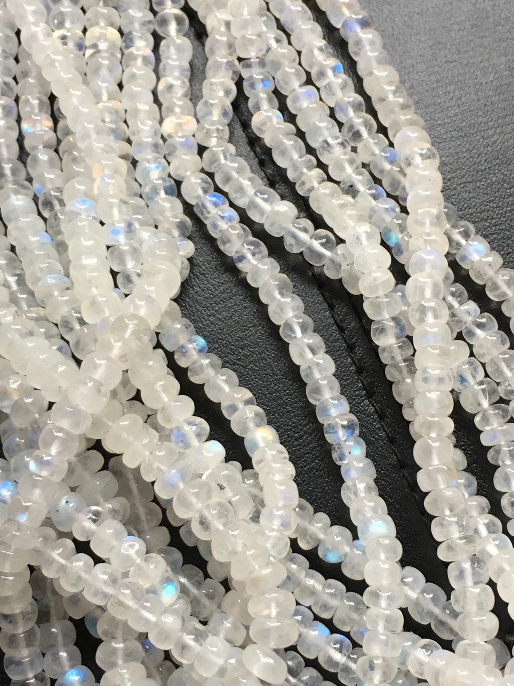 Natural Blue Flashy Rainbow Moonstone Smooth Rondelle Gemstone Beads, Size- 5-5.5 Mm Loose Beads 14 Inch Long Strand For Making Jewelry