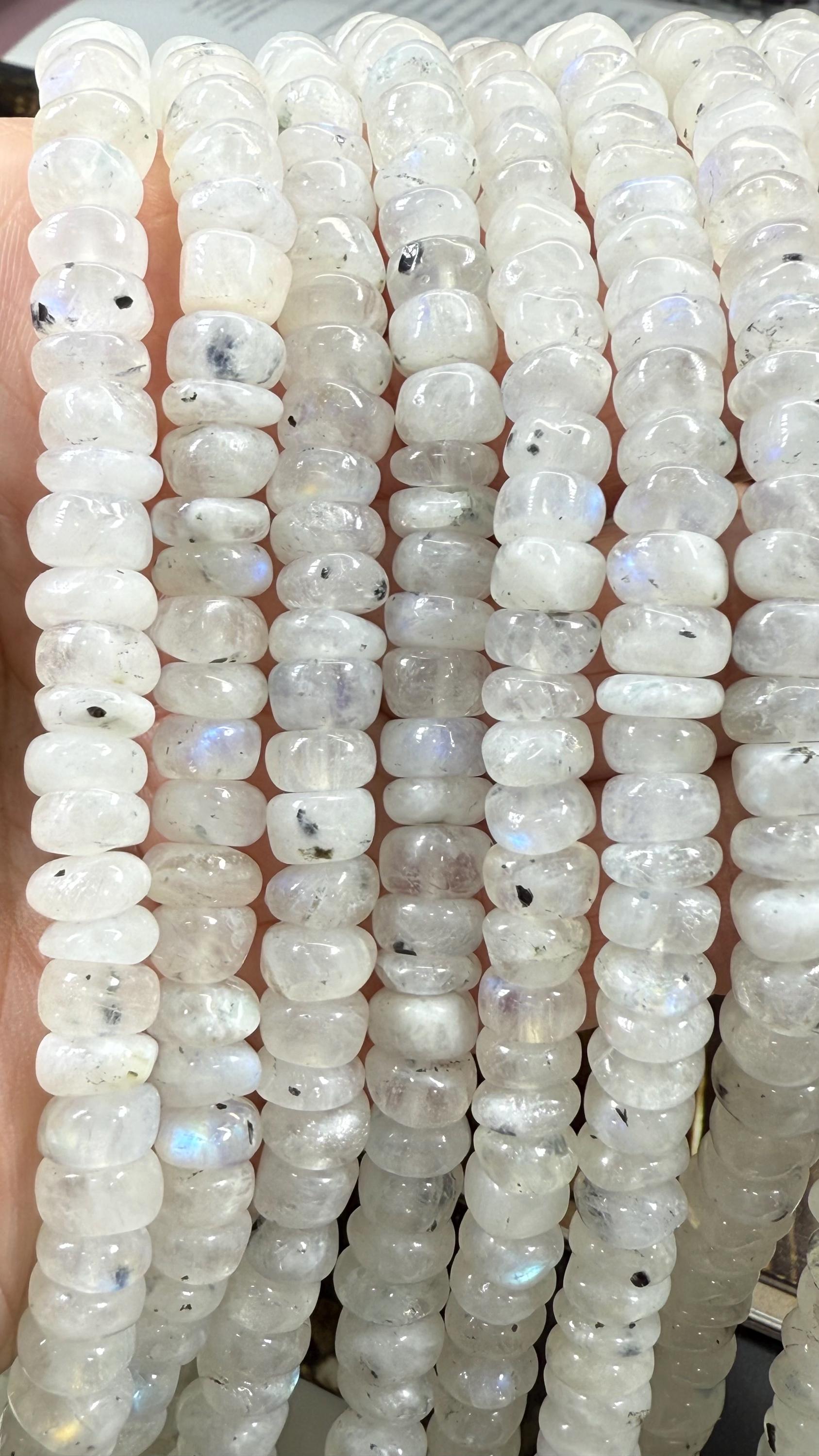 Rainbow Moonstone Natural Handcut Smooth Rustic  Rondelle Beads 8mm Approx Handcut Glowing Moonstone  Gemstone Beads