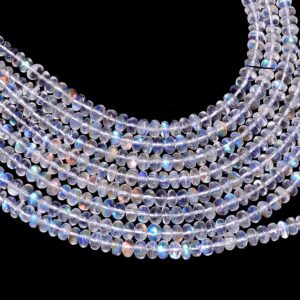 New Find Madagascar Rainbow Moonstone Smooth Rondelle Beads | 16" Strand | Aaa+ Malagasy Moonstone Precious Gemstone Loose Beads For Jewelry
