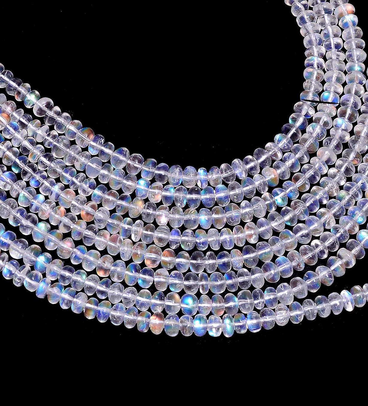 New Find Madagascar Rainbow Moonstone Smooth Rondelle Beads | 16" Strand | Aaa+ Malagasy Moonstone Precious Gemstone Loose Beads For Jewelry