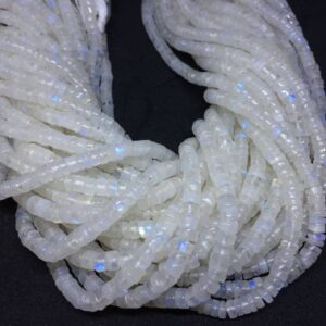 Pack Of 2 Strands- Natural White Rainbow Moonstone Smooth Tyre Shape Gemstone Beads, 5-6mm Blue Fire Beads, 15 Inches Strand For Jewelry Pack Of 2 Strands- Natural White Rainbow Moonstone Smooth Tyre Shape Gemstone Beads, 5-6mm Blue Fire Beads, 15 Inches Strand For Jewelry
