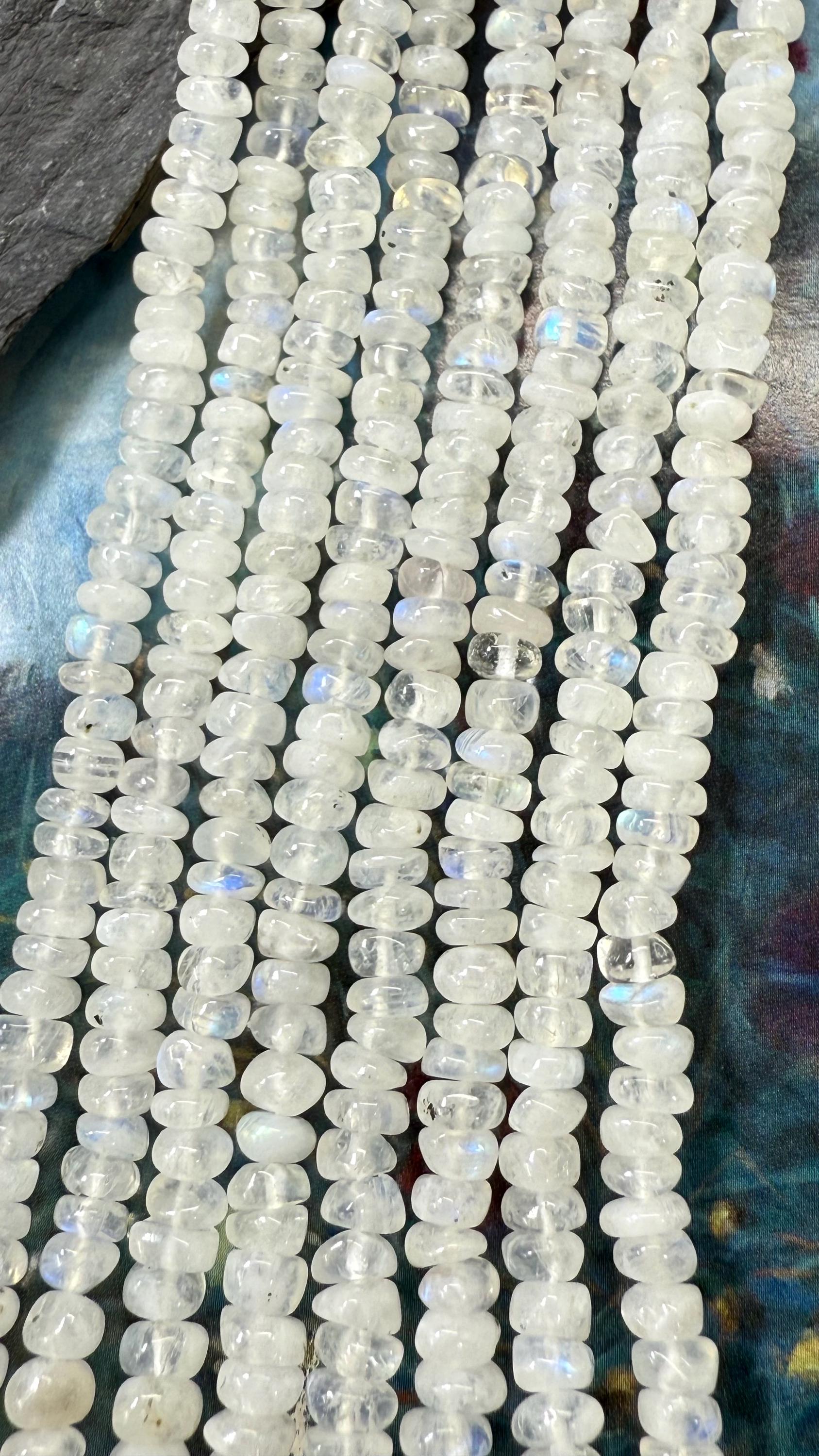 Rainbow Moonstone Smooth Rustic Rondelle Heishi Beads 5 Mm Approx Handcut / Glowing Moonstone Gemstone Beads