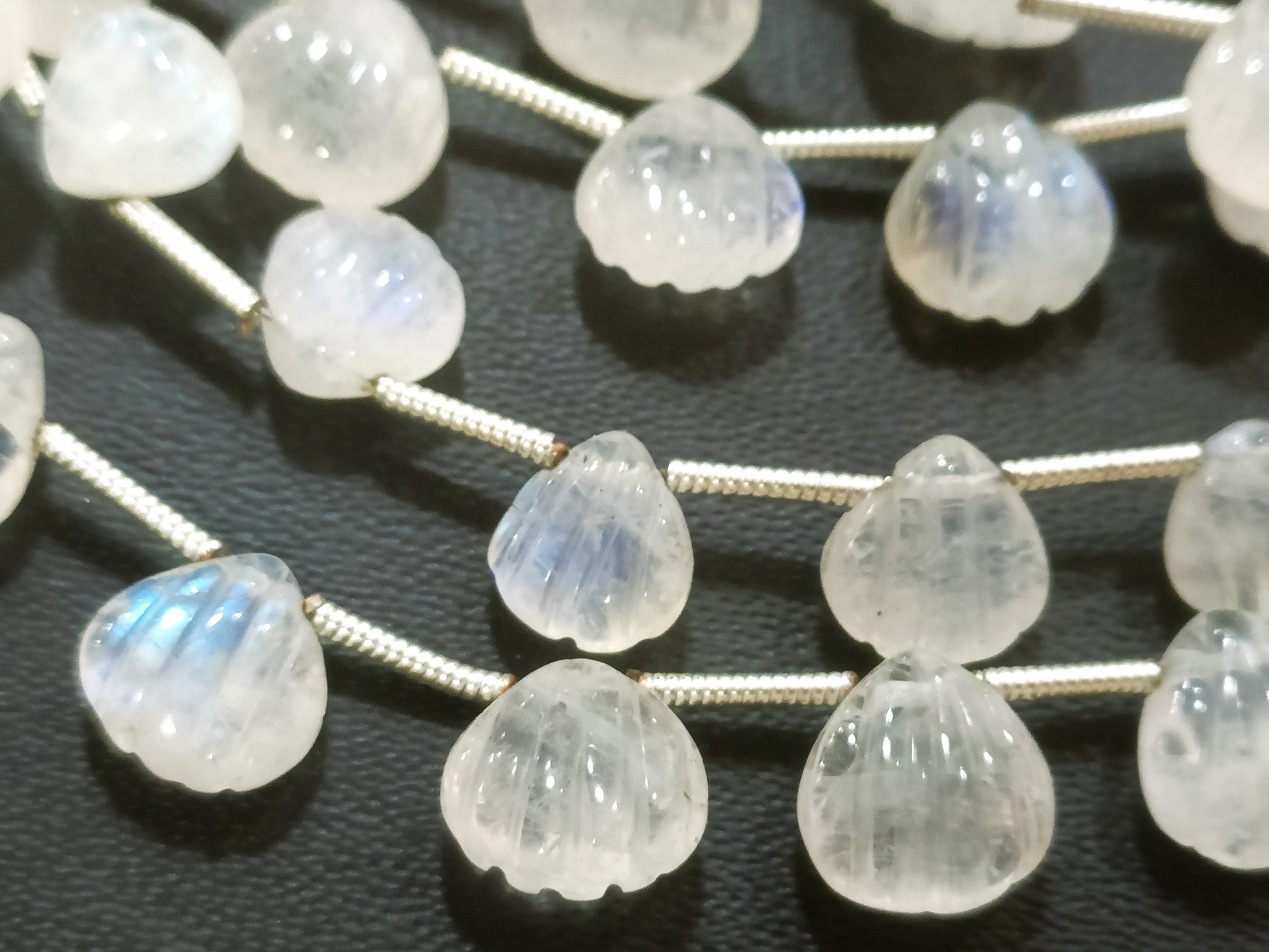 10 Pcs, Rainbow Moonstone Carving Heart Shape, Size 8-9mm Approx