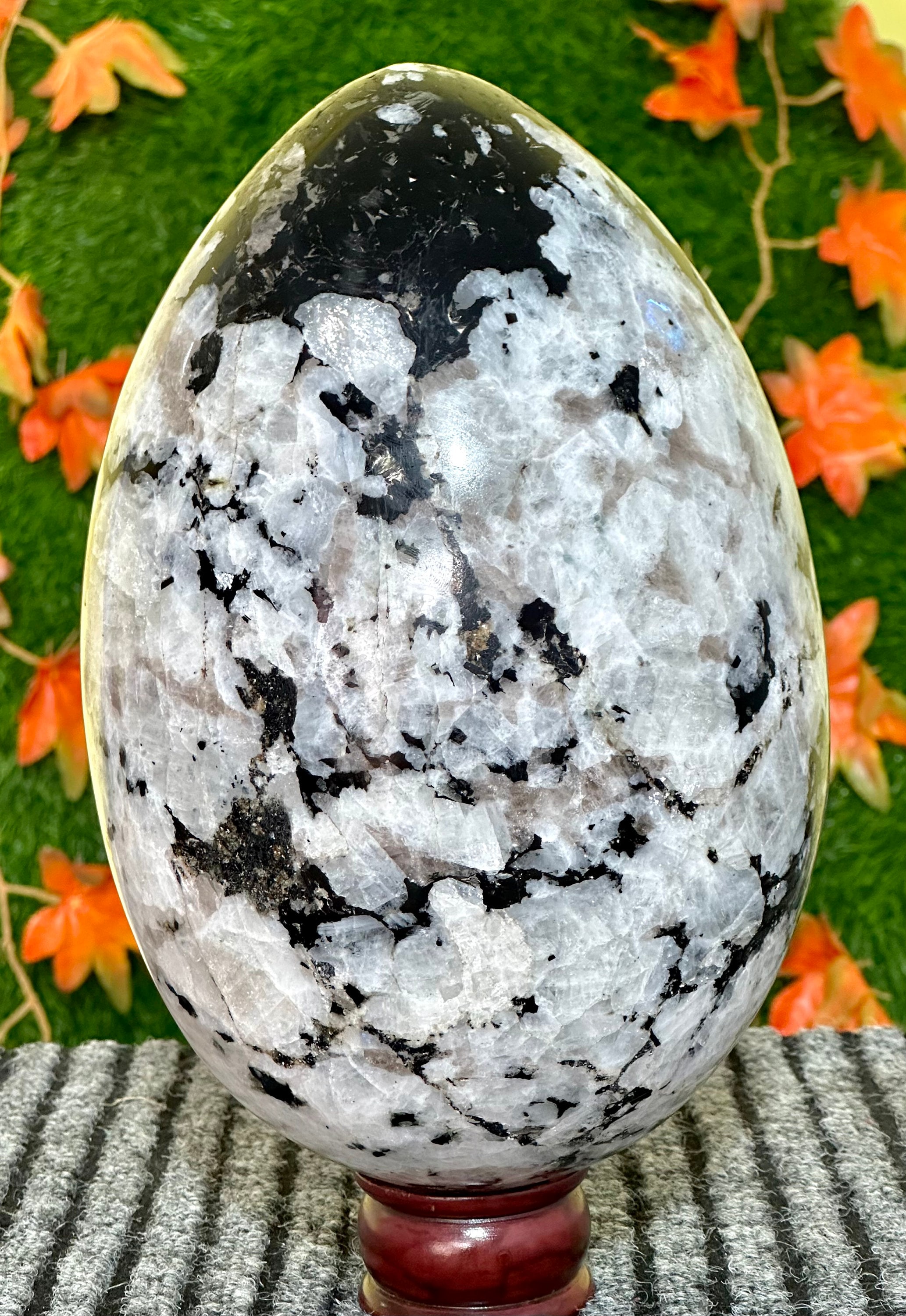 250mm Flashy Rainbow  Moonstone Eggs Hand Carving Healing Powered Meditation Power Egg