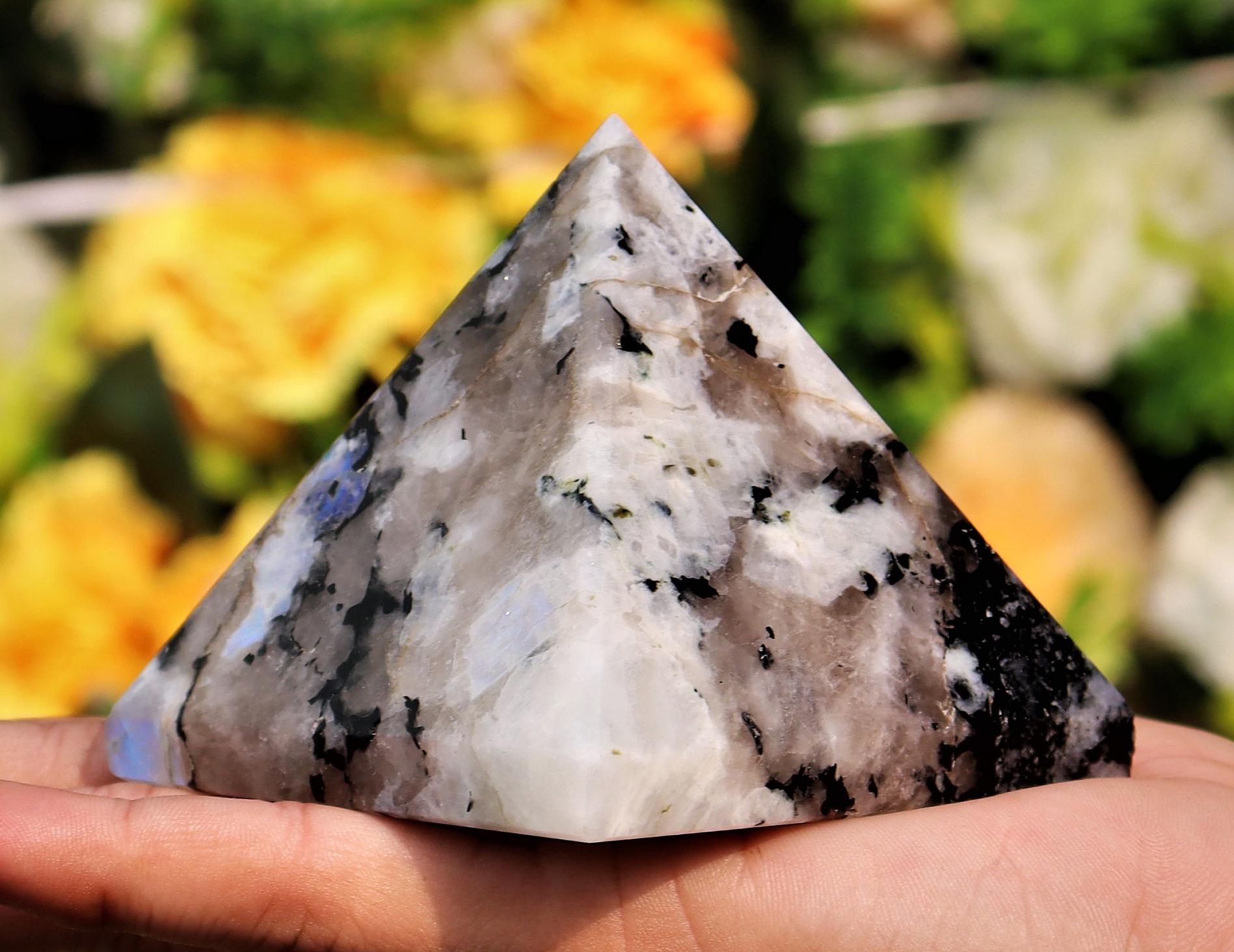 70mm Rainbow Moonstone Pyramid: Healing Crystal Decor