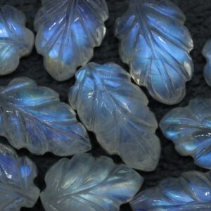 Rainbow Moonstone Carved Leaf Gemstones: 11 Pcs Wholesale Lot