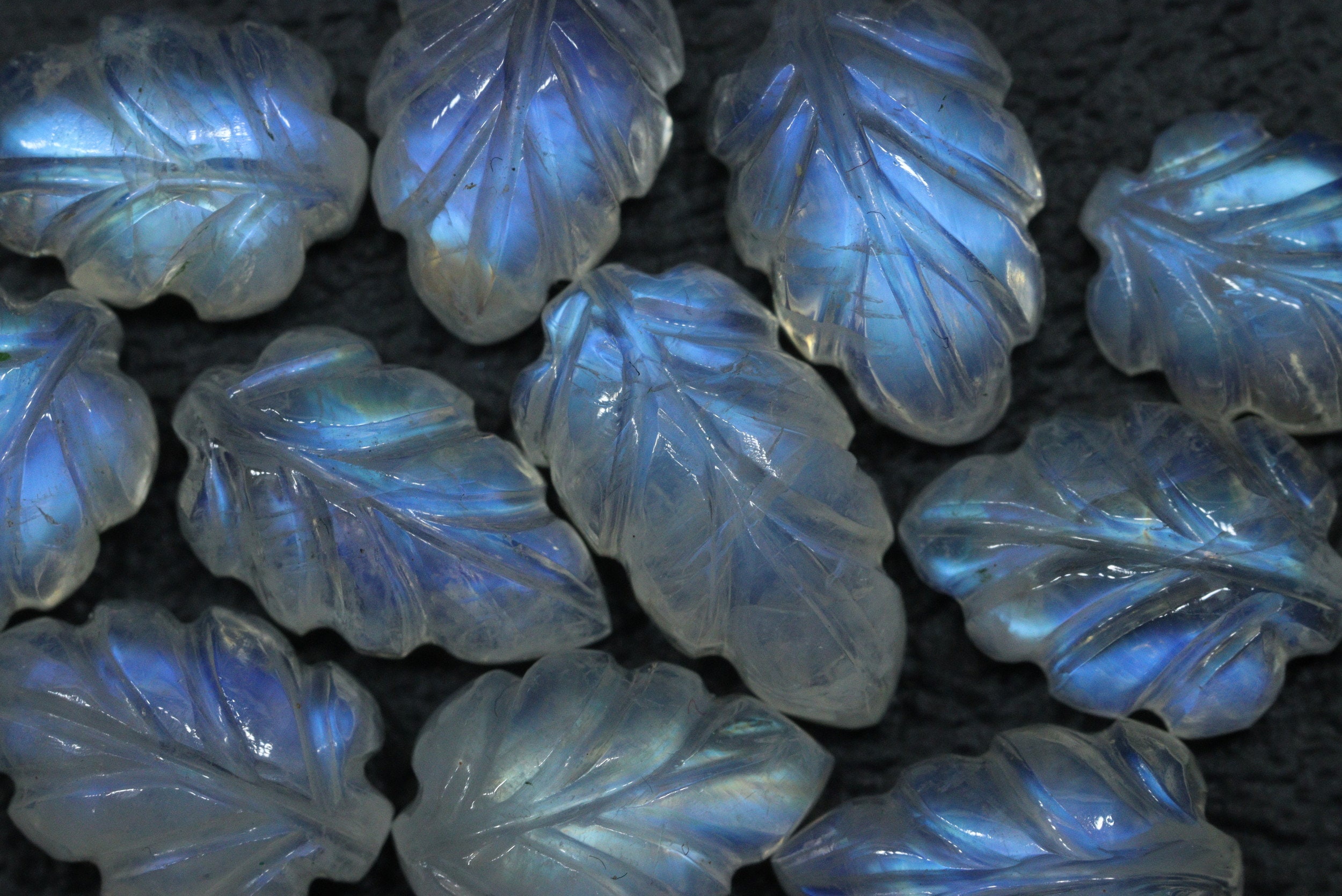 Natural Rainbow Moonstone Carving Leaf Loose Gemstone Lot: