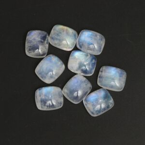 Clearance-natural Rainbow Moonstone Smooth Rectangle Cushion Loose Gemstone, 10x12 Mm, Jewelry Handmade Gift For Women, Set Of 9 Pieces