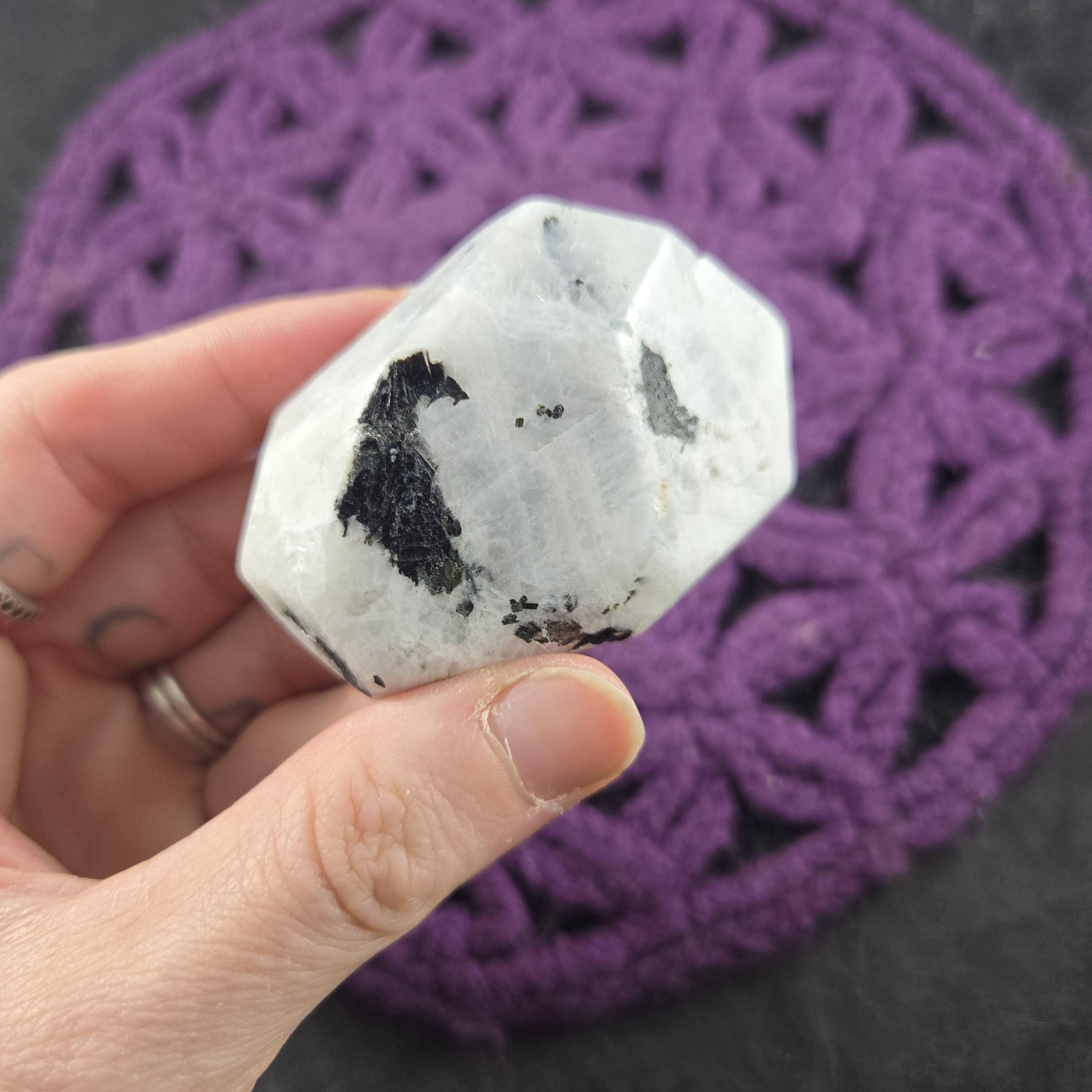 Rainbow Moonstone Freeform Stone Crystal Polished White Black