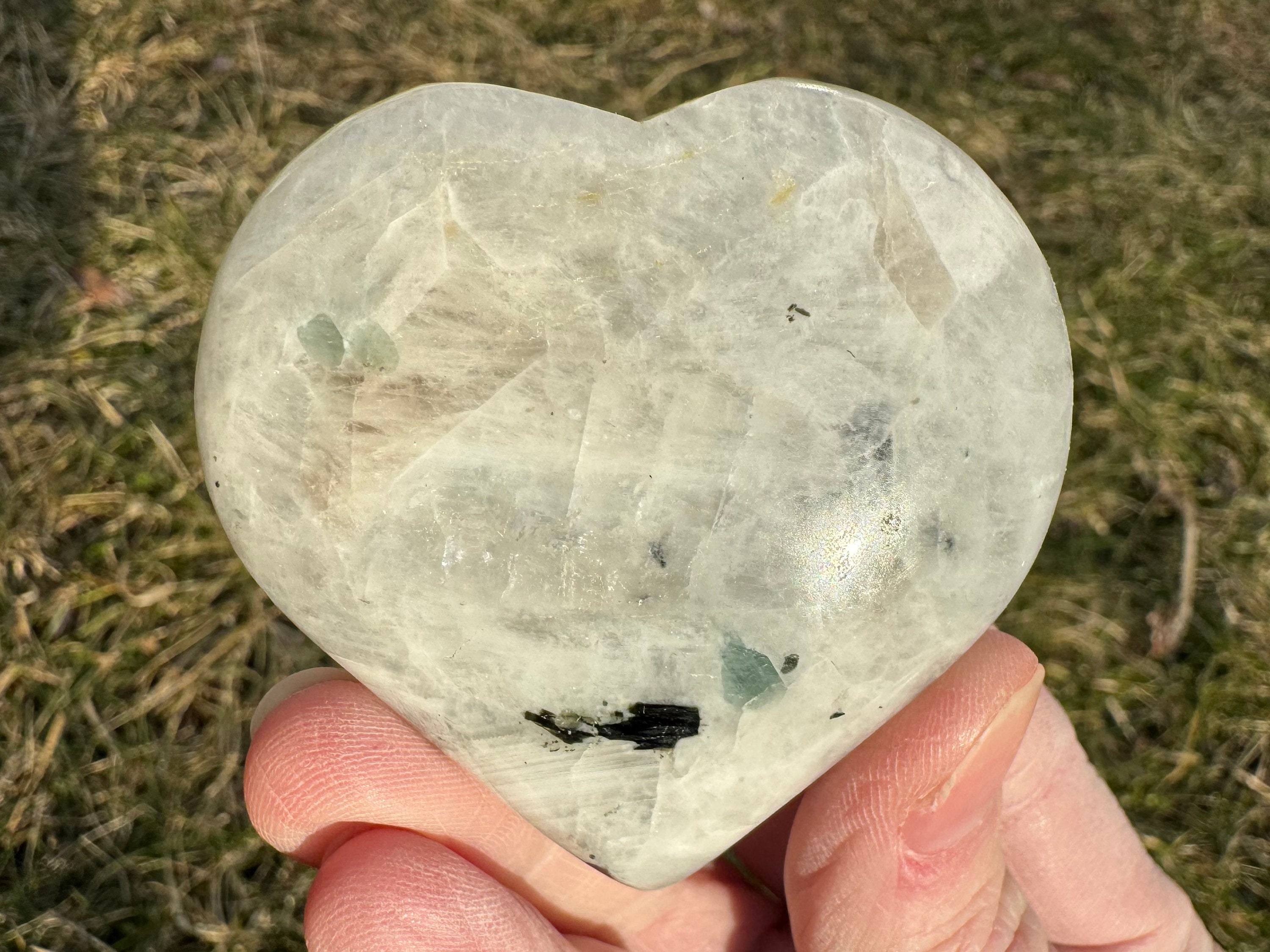 Rainbow Moonstone Heart: Blue Flash Crystal Gemstone Decor #2