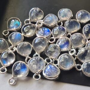 Rainbow Moonstone Heart Charm Connectors Natural Moonstone Plain Heart 925 Silver Bezel Connectors 11mm Single Loop Findings (5pcs To 10pcs)