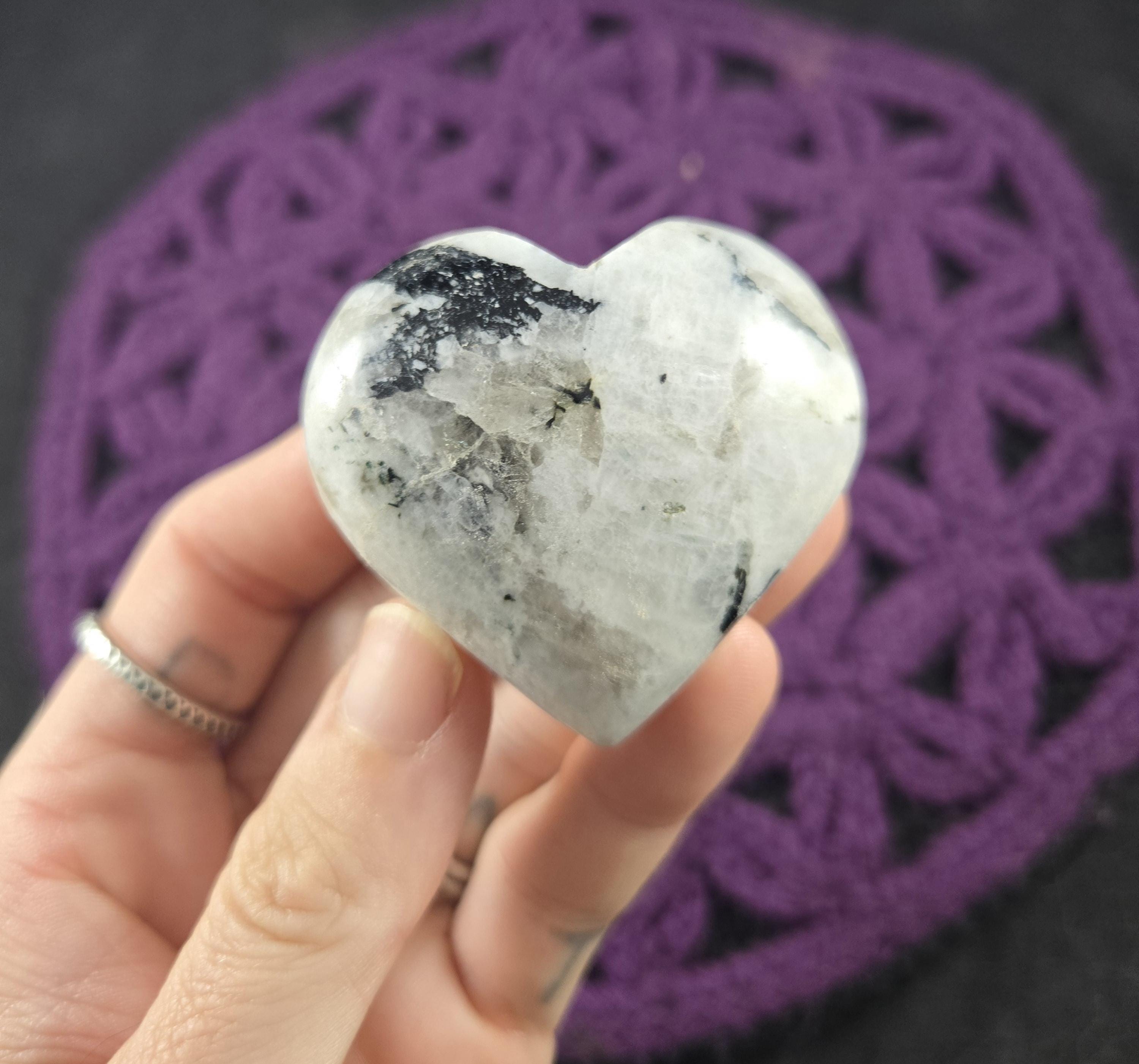 Rainbow Moonstone Heart Crystal Stones Crystals Palm Moon Stone Carved Heart Carving