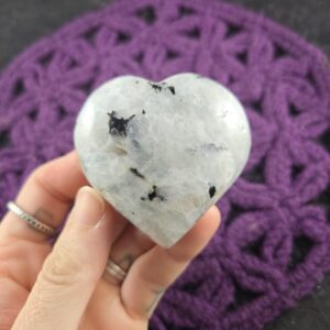Rainbow Moonstone Heart Crystal Palm Moon Stone Carved Heart Carving