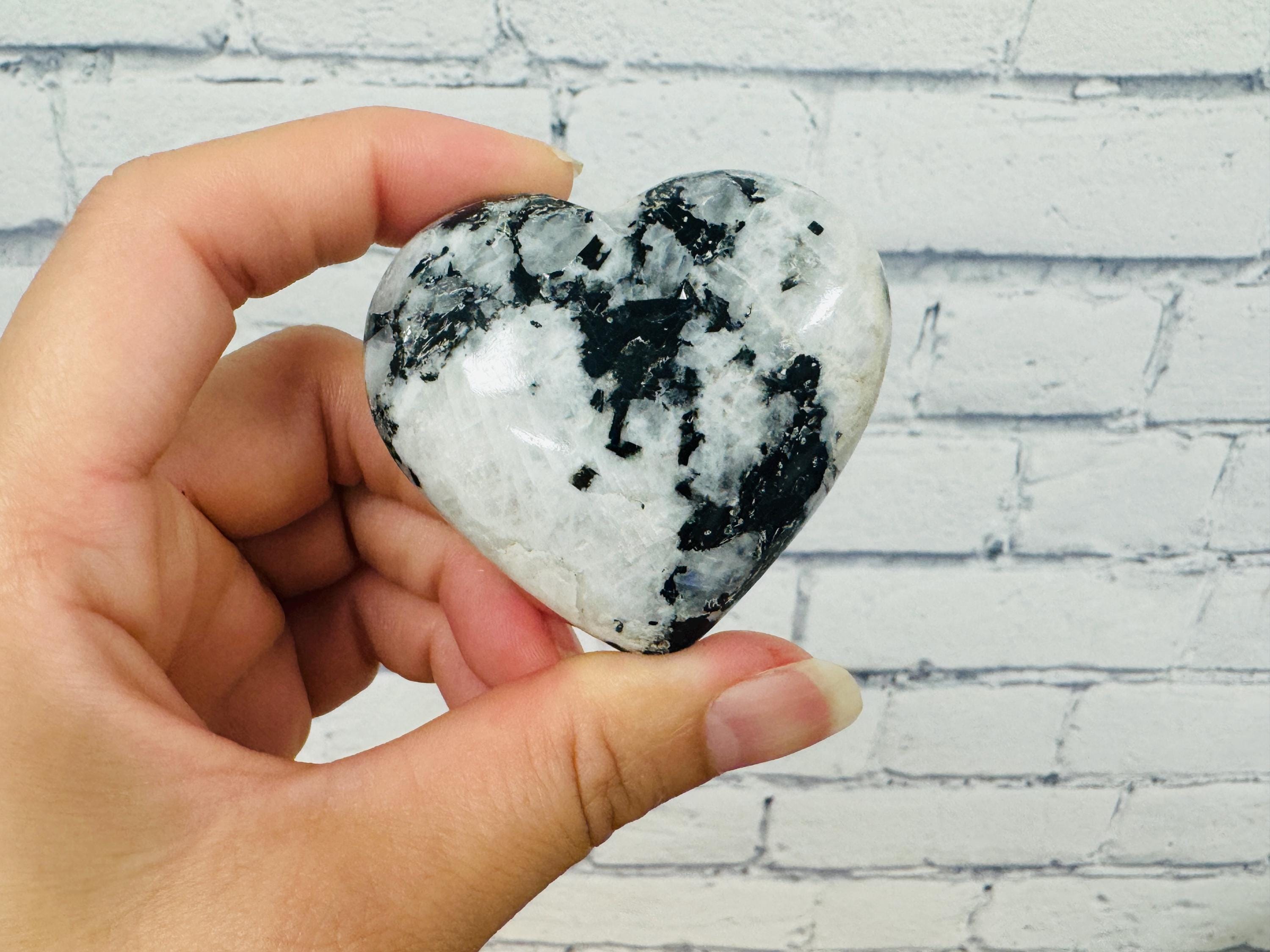 Rainbow Moonstone Heart Palm Stone, Chakra Healing Gemstone, 1 - 1.5 & 2 - 2.5 Inch In Size