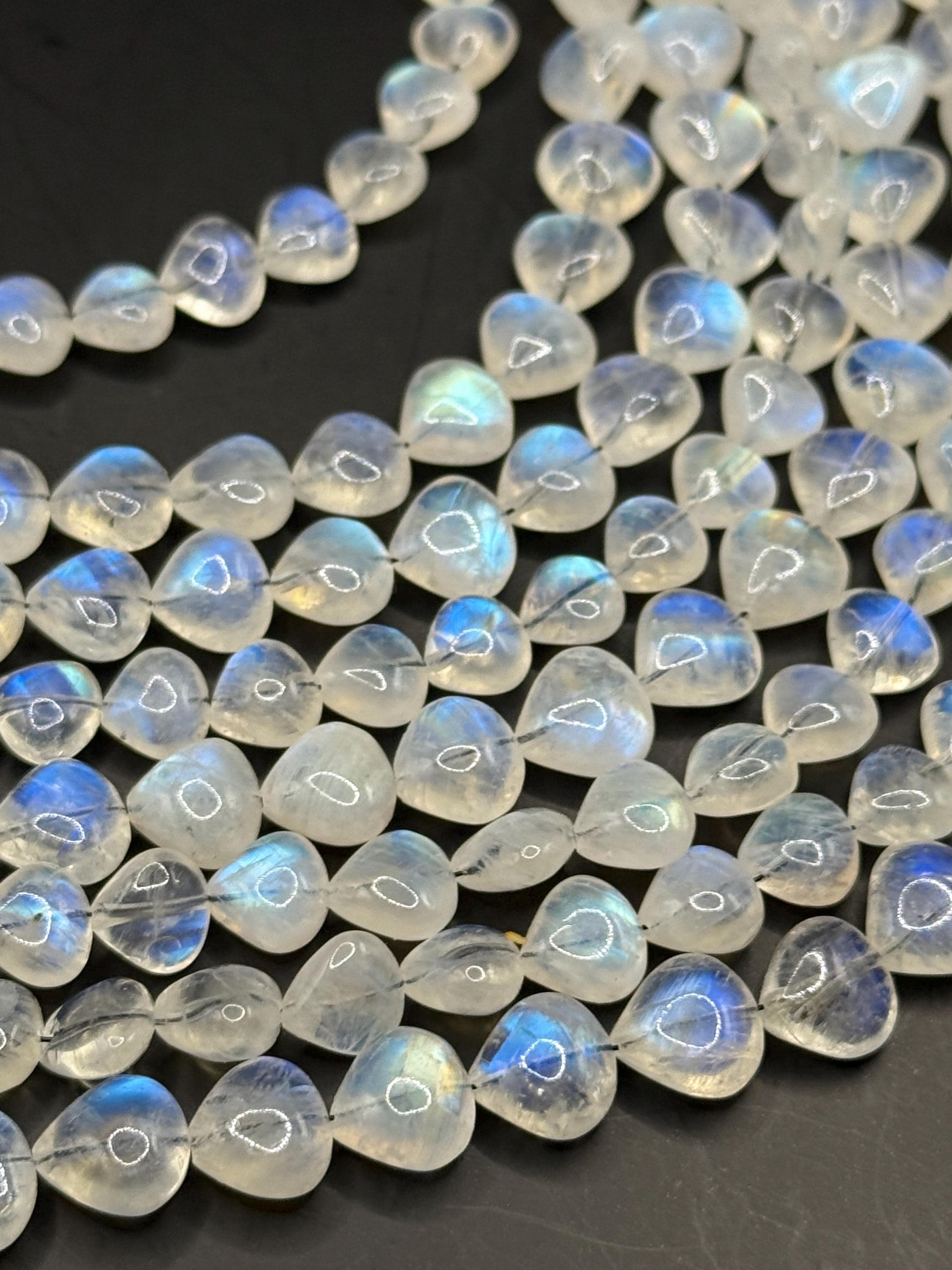 Rainbow Moonstone Hearts Smooth Center Drilled