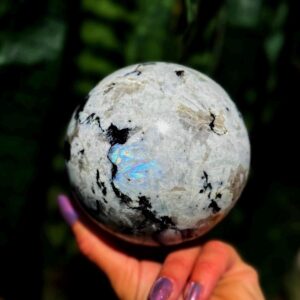 LG Rainbow Moonstone sphere w/ stand-  for spiritual growth & higher consciousness - total chakra activation - Rainbow Moonstone crystal