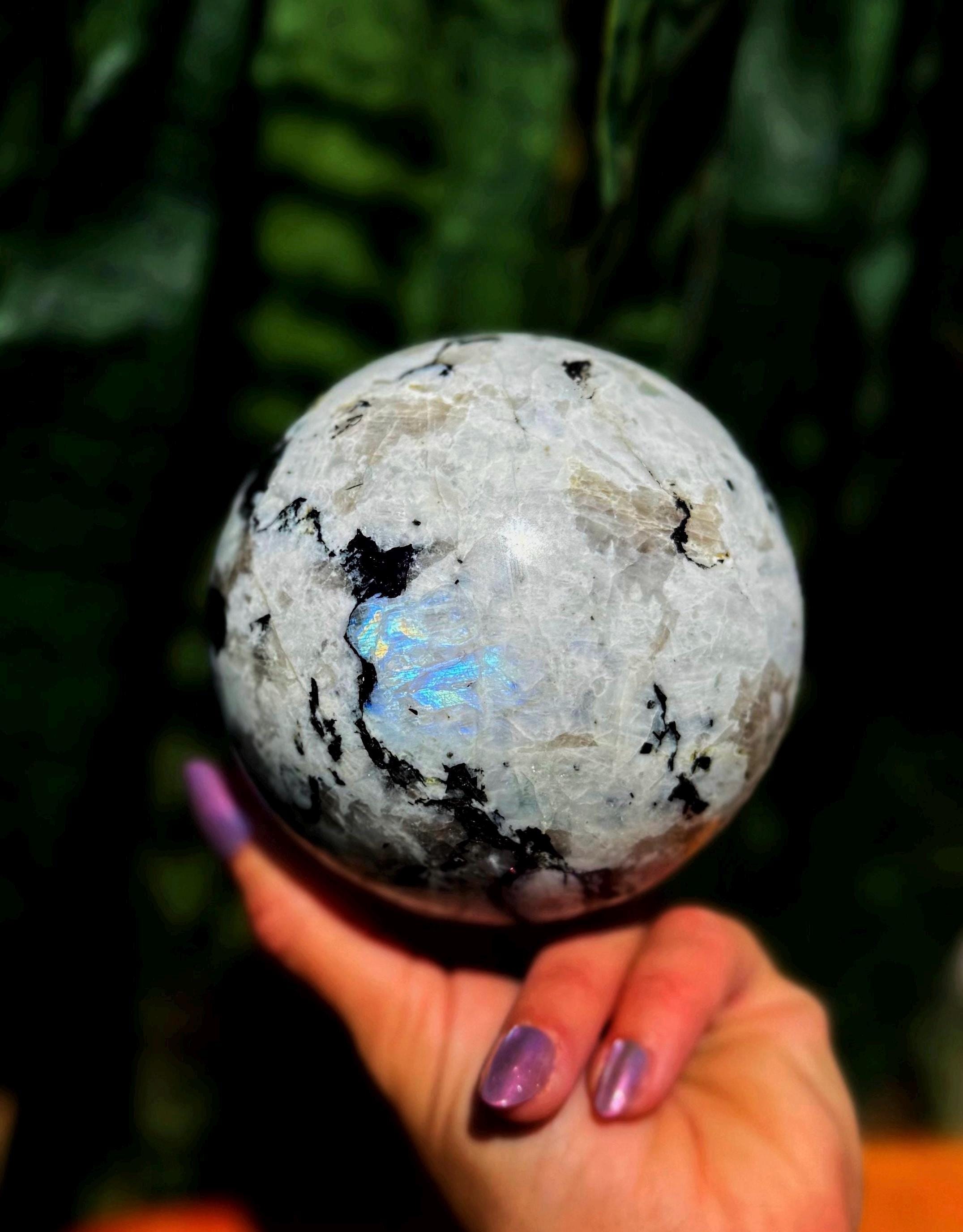 Lg Rainbow Moonstone Sphere W/ Stand- For Spiritual Growth & Higher Consciousness - Total Chakra Activation - Rainbow Moonstone Crystal