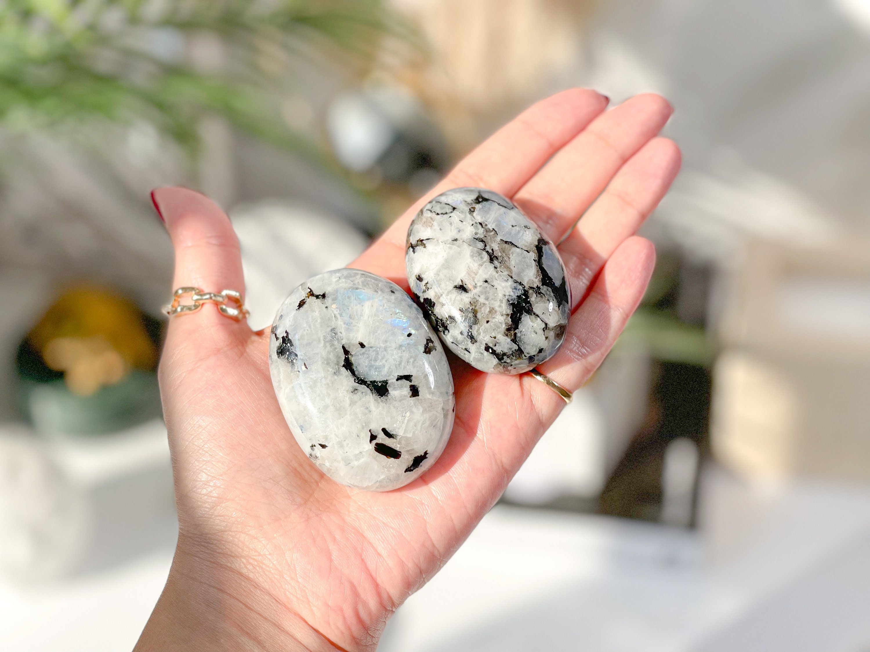 Rainbow Moonstone Palm Stone: Healing Crystal Decor