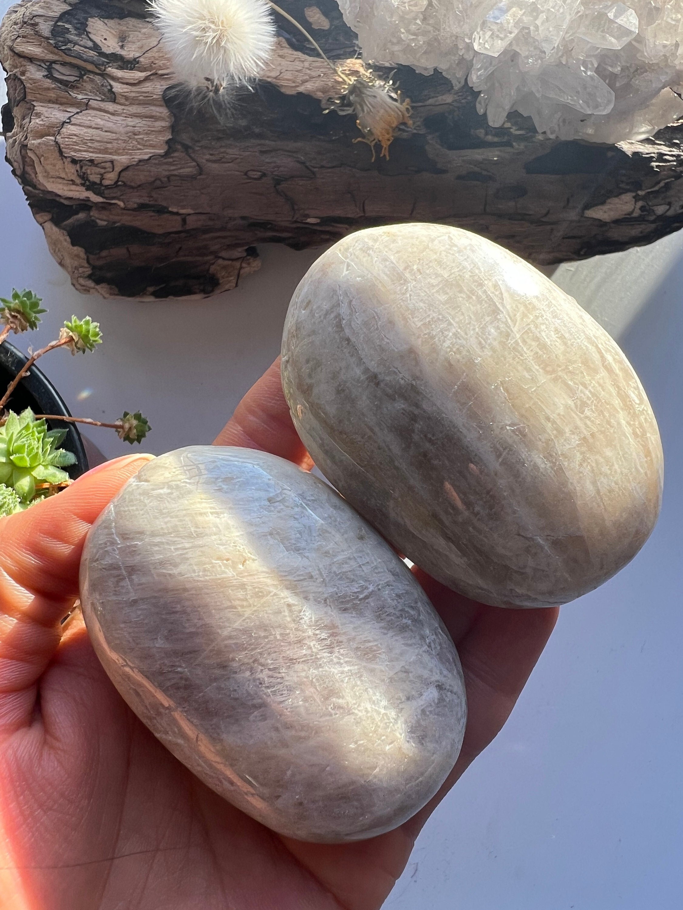 Rainbow Moonstone Palm Stone, Crystal Healing, Protection Stone