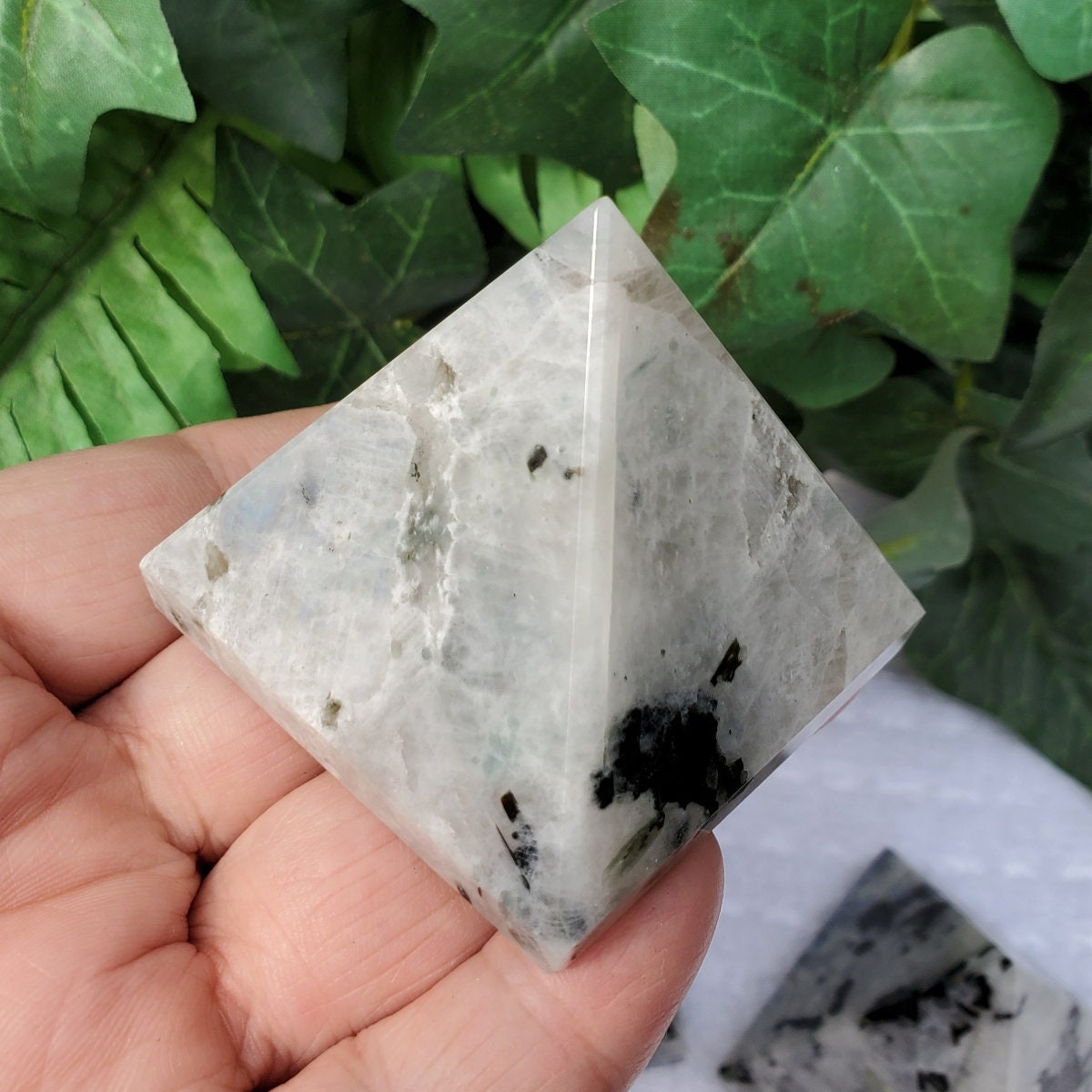 Rainbow Moonstone Pyramids For Balance And Harmony, Chakra Aligning Pyramid Stone, Wealth And Good Luck Pyramid, Psychic Protection Stone