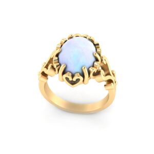 Rainbow Moonstone Ring, High Quality Gemstone 18k Gold Filled Ring, Heart Shape Bezel Ring, Filigree Duo Band Ring, Brass Jewelry For Gift