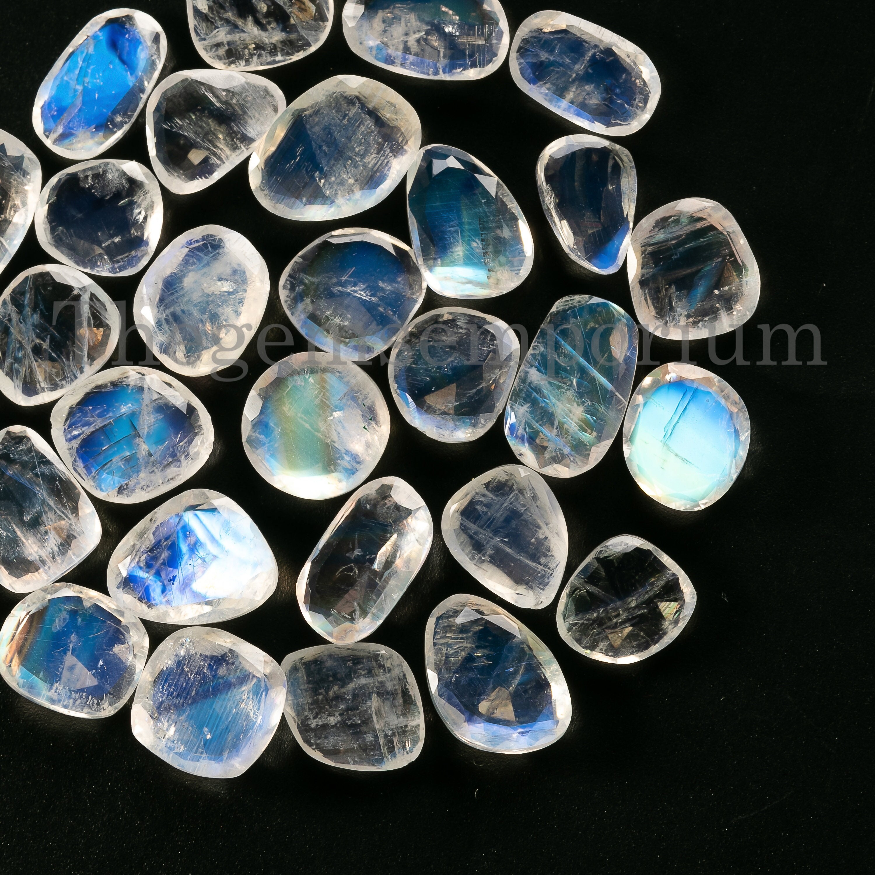 Rainbow Moonstone Rose Cut Polki Slices, Loose Gemstones