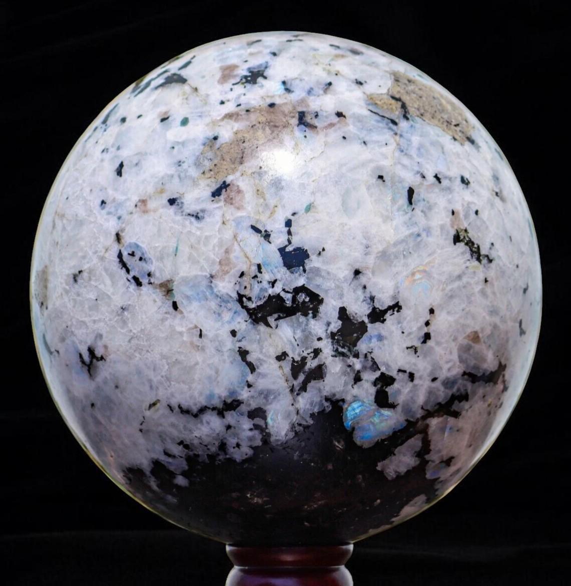 Giant 14kg Rainbow Moonstone Sphere 215mm Flashy Crystal Ball Energy Healing Altar Decor India
