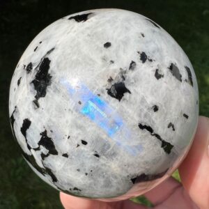Rainbow Moonstone Sphere With Blue Flash And Biotite Mica (2.5 Inch) #2