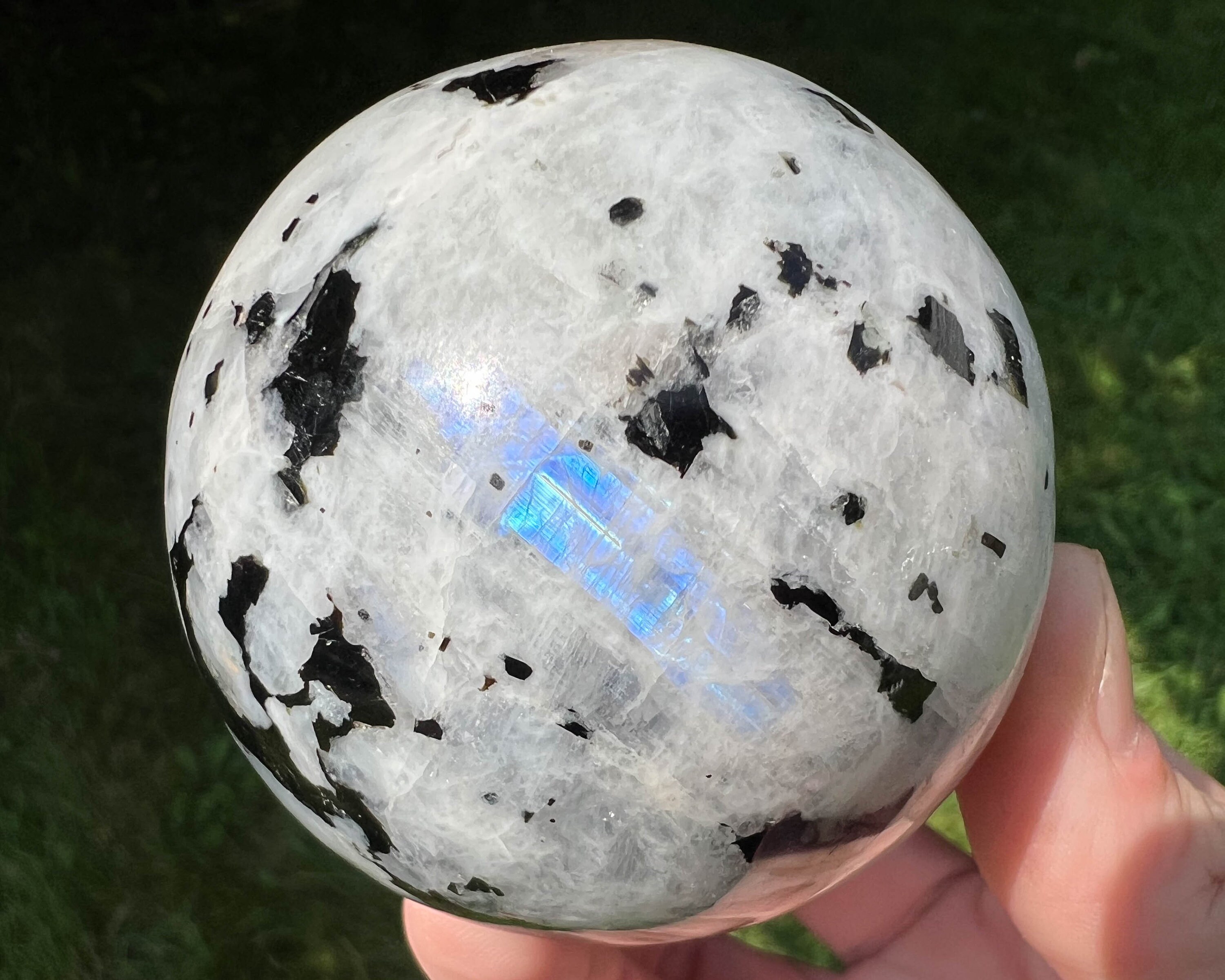 Rainbow Moonstone Sphere With Blue Flash And Biotite Mica (2.5 Inch) #2