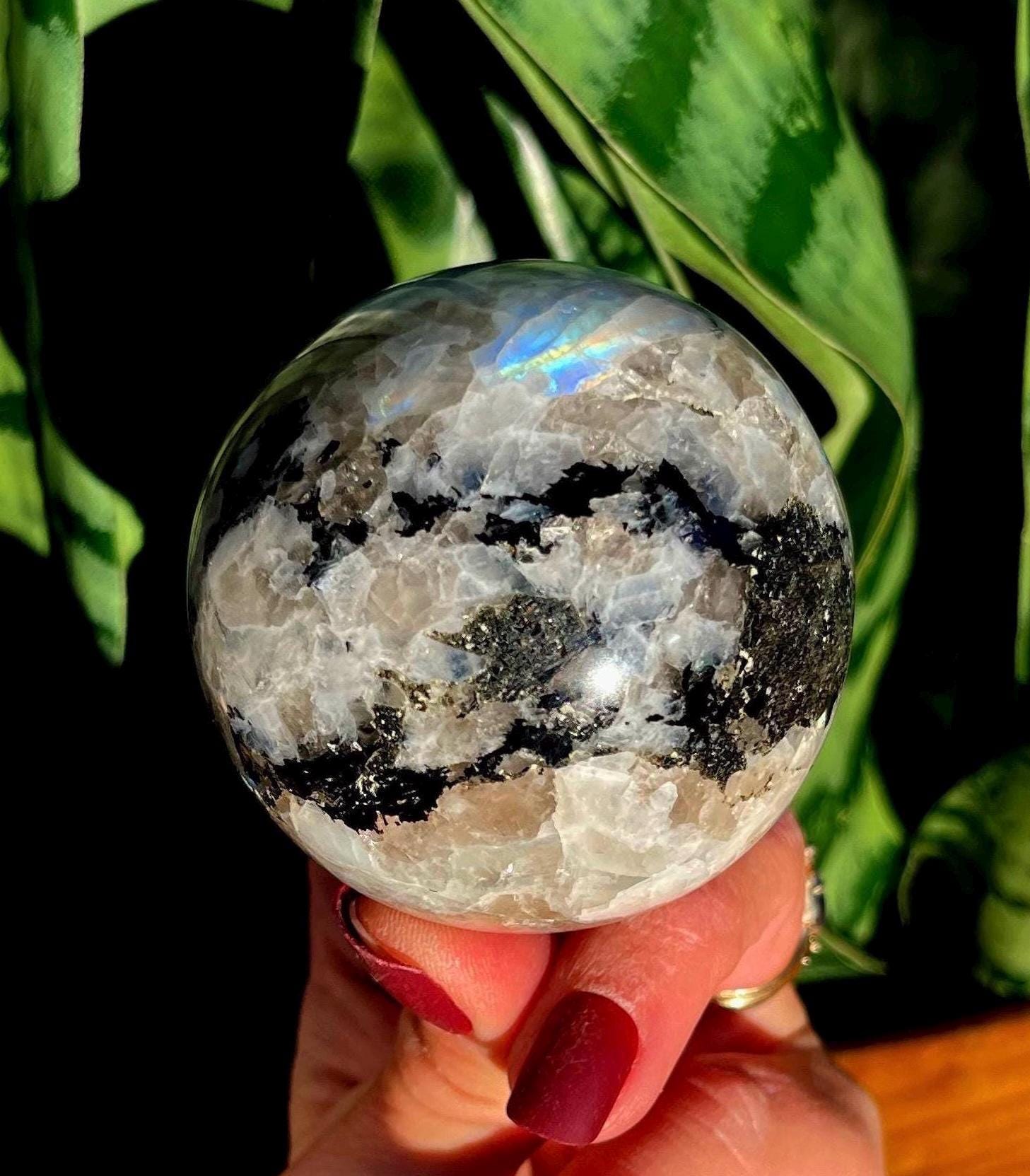 Rainbow Moonstone Sphere W/ Stand - For Chakra Activation & Higher Consciousness - Moonstone Crystal
