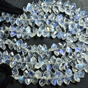 Superb Rainbow Moonstone Briolette Beads - 8 Inches - Natural Faceted Rainbow Moonstone Fancy Briolettes Strand - Size Is 4x6-5x7 Mm #1216 Superb Rainbow Moonstone Briolette Beads - 8 Inches - Natural Faceted Rainbow Moonstone Fancy Briolettes Strand - Size Is 4x6-5x7 Mm #1216