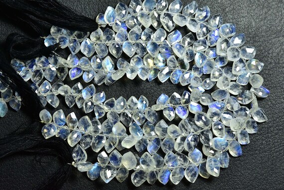 Superb Rainbow Moonstone Briolette Beads - 8 Inches - Natural Faceted Rainbow Moonstone Fancy Briolettes Strand - Size Is 4x6-5x7 Mm #1216