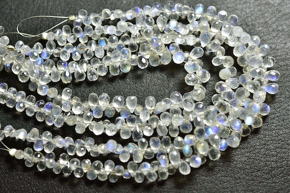 Superb Rainbow Moonstone Teardrop Beads - 7.50 Inches - Natural Tiny Rainbow Moonstone Teardrop Faceted Briolettes,size Is 3x5-4x7mm #946