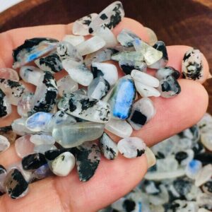 Tumbled Rainbow Moonstone Crystals: Mini Gemstone Chips (100G) Tumbled Rainbow Moonstone Crystals: Mini Gemstone Chips (100G)