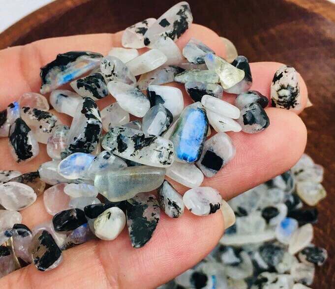 Tumbled Rainbow Moonstone Crystals: Mini Gemstone Chips (100g) Tumbled Rainbow Moonstone Crystals: Mini Gemstone Chips (100g)