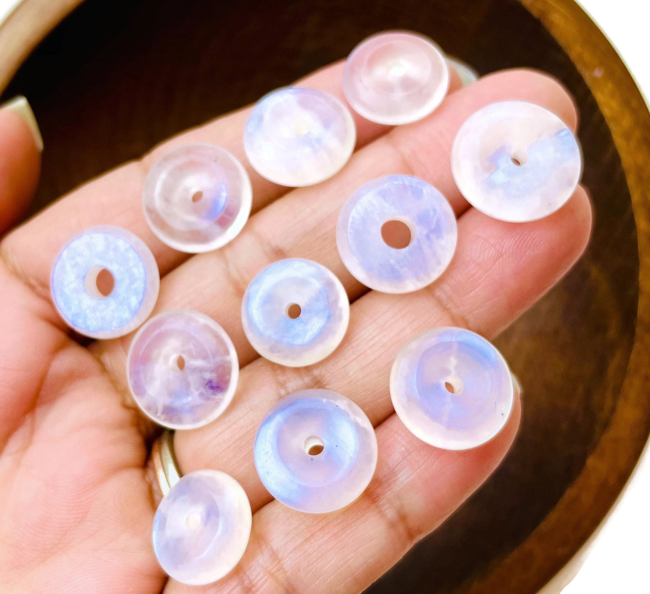 Rainbow Moonstone Mini Donut: Carved Tumbled Crystal (10-18mm) Rainbow Moonstone Mini Donut: Carved Tumbled Crystal (10-18mm)