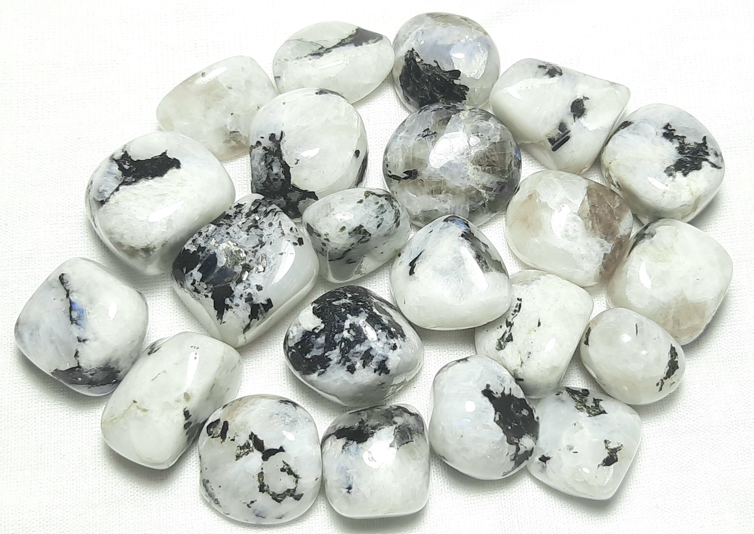 White Rainbow Moonstone Tumbled Stones: Polished Cabochon Crystals