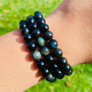 Rainbow Obsidian Bracelet: Black Gemstone Round Bead Bracelet Rainbow Obsidian Bracelet: Black Gemstone Round Bead Bracelet