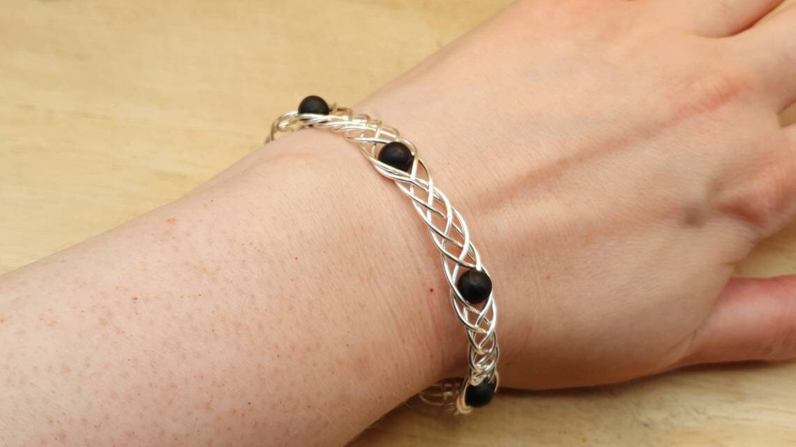Celtic Weave Rainbow Obsidian Cuff Bracelet. Reiki Jewelry Uk. Silver Filled Wire Wrap Adjustable Bracelet