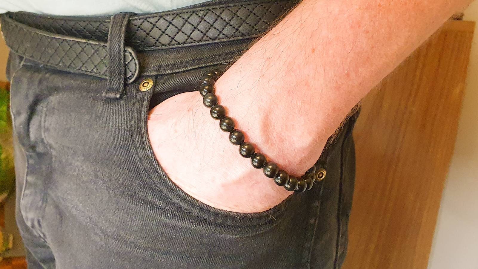 Mens Rainbow Obsidian Bracelet. Elastic Stretch Mans Bracelet. Reiki Jewelry Uk